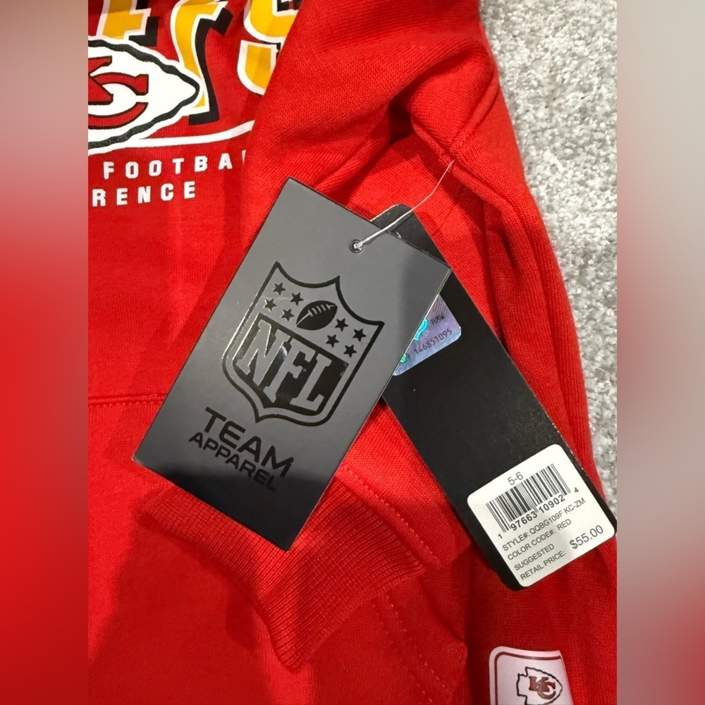 NFL Kansas City Chiefs Kids Red Yellow Hoodie Sweatshirt Performance Size 5 6 - Picture 5 of 7